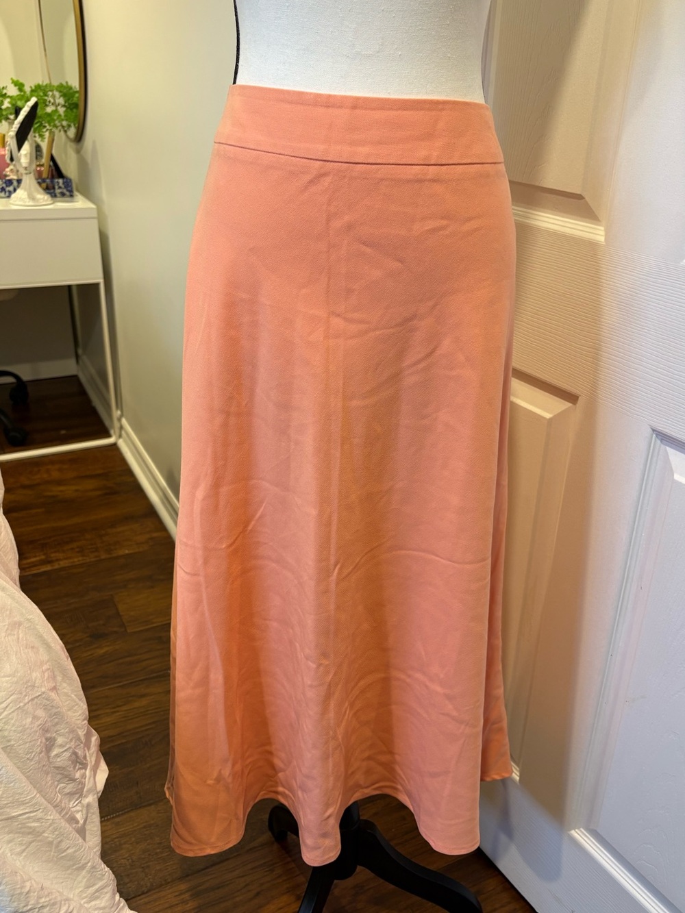 Vintage Peach Satin Bias Cut Midi Skirt Plus Size 18 Y2K
